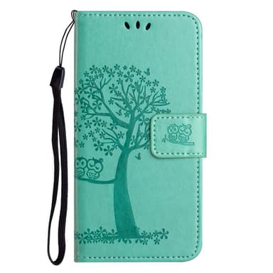 SKALO Samsung A14 4G/5G Owl Tree lompakkokotelo - Turkoosi