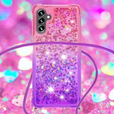 SKALO Samsung A34 5G Juoksuhiekka Glitter Mobile kaulapanta - Pinkki-Violetti
