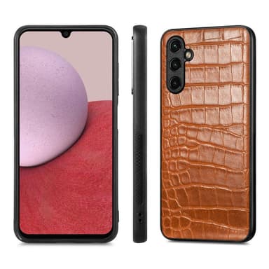 SKALO Samsung A14 4G/5G Crocodile PU Nahka Hybrid Suojakuori - Ruskea