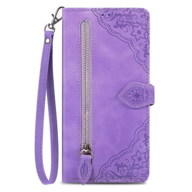 SKALO Samsung A14 4G/5G Big Wallet Flower Lompakkokotelo - Violetti