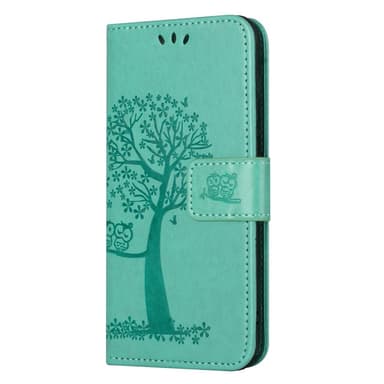 SKALO Samsung A14 4G/5G Owl Tree lompakkokotelo - Turkoosi