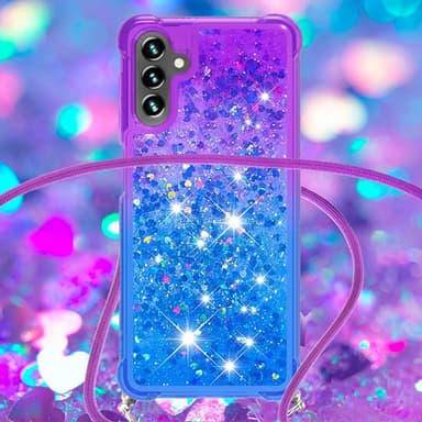 SKALO Samsung A34 5G Juoksuhiekka Glitter Mobile kaulapanta - Violetti-Sininen