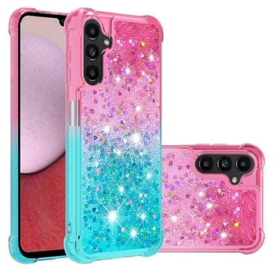SKALO Samsung A14 5G Juoksuhiekka Glitter Sydämet TPU kuori - Pinkki-Turkoosi