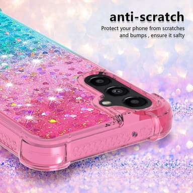SKALO Samsung A14 5G Juoksuhiekka Glitter Sydämet TPU kuori - Pinkki-Turkoosi