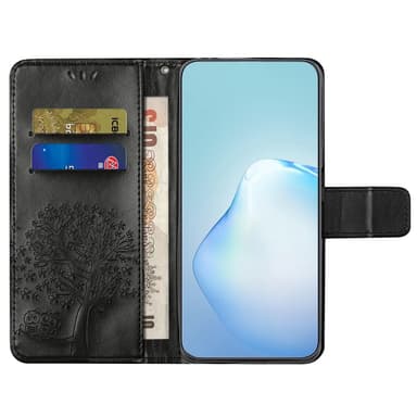 SKALO Samsung A14 4G/5G Owl Tree lompakkokotelo - Musta