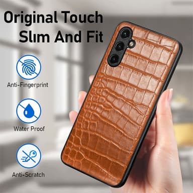SKALO Samsung A14 4G/5G Crocodile PU Nahka Hybrid Suojakuori - Ruskea