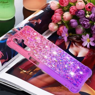 SKALO Samsung A54 5G Juoksuhiekka Glitter Sydämet TPU kuori - Pinkki-Violetti