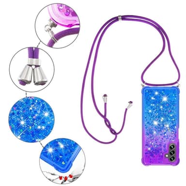 SKALO Samsung A34 5G Juoksuhiekka Glitter Mobile kaulapanta - Violetti-Sininen