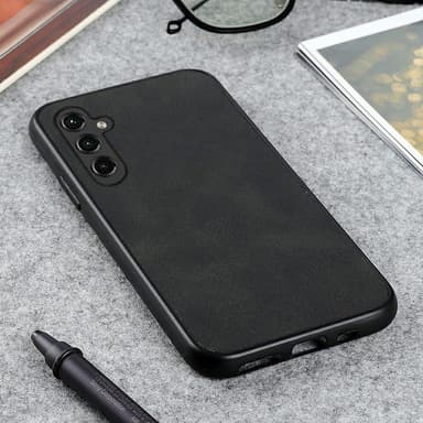 SKALO Samsung A14 4G/5G PU-nahka Hybridi Suojakuori - Musta