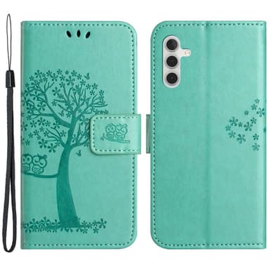 SKALO Samsung A14 4G/5G Owl Tree lompakkokotelo - Turkoosi
