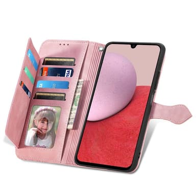 SKALO Samsung A14 4G/5G Big Wallet Flower Lompakkokotelo - Pinkki