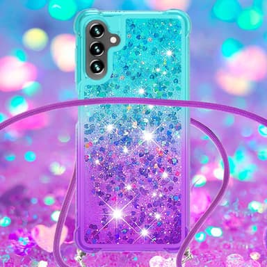 SKALO Samsung A54 5G Juoksuhiekka Glitter Mobile kaulapanta - Turkoosi-Violetti