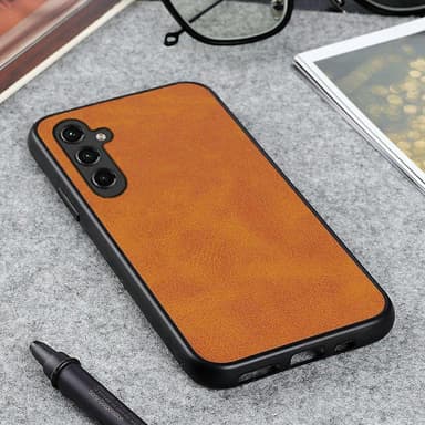 SKALO Samsung A14 4G/5G PU-nahka Hybridi Suojakuori - Vaaleanruskea