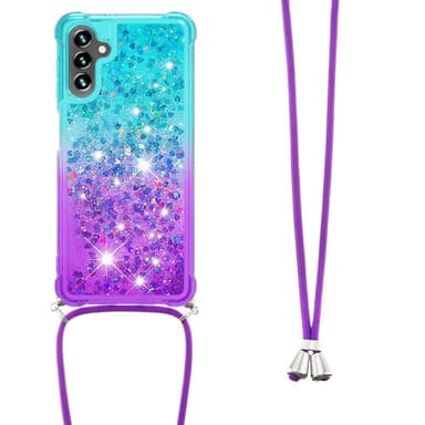 SKALO Samsung A54 5G Juoksuhiekka Glitter Mobile kaulapanta - Turkoosi-Violetti