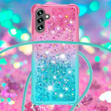 SKALO Samsung A54 5G Juoksuhiekka Glitter Mobile kaulapanta - Pinkki-Turkoosi