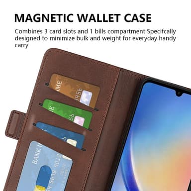 SKALO Samsung A34 5G Premium Wallet Lompakkokotelo - Tummanruskea