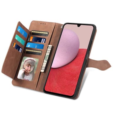 SKALO Samsung A14 4G/5G Big Wallet Flower Lompakkokotelo - Ruskea