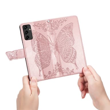 SKALO Samsung A14 4G/5G Mandala Butterfly lompakkokotelo - Ruusukulta