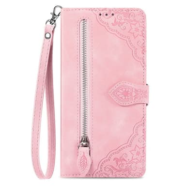 SKALO Samsung A14 4G/5G Big Wallet Flower Lompakkokotelo - Pinkki
