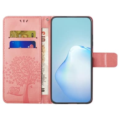 SKALO Samsung A14 4G/5G Owl Tree lompakkokotelo - Pinkki