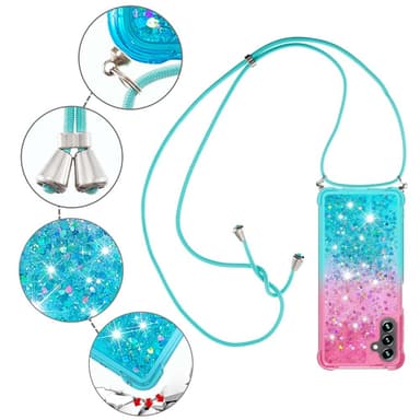SKALO Samsung A34 5G Juoksuhiekka Glitter Mobile kaulapanta - Pinkki-Turkoosi