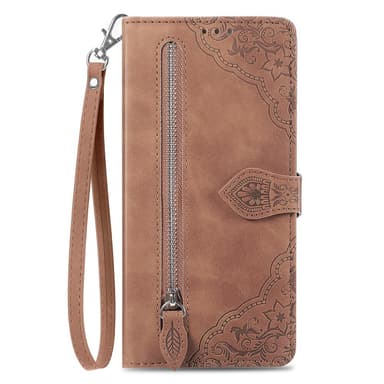 SKALO Samsung A14 4G/5G Big Wallet Flower Lompakkokotelo - Ruskea