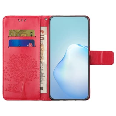SKALO Samsung A14 4G/5G Owl Tree lompakkokotelo - Punainen