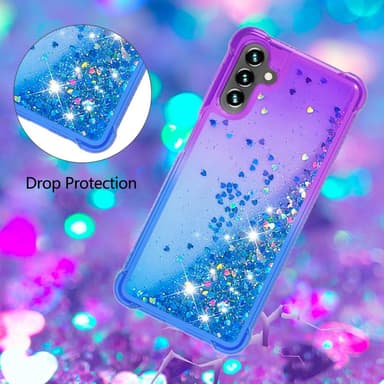 SKALO Samsung A54 5G Juoksuhiekka Glitter Sydämet TPU kuori - Violetti-Sininen