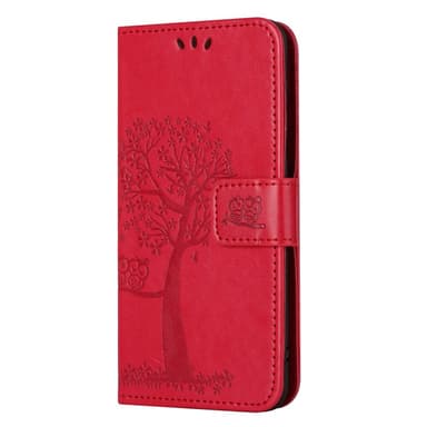 SKALO Samsung A14 4G/5G Owl Tree lompakkokotelo - Punainen