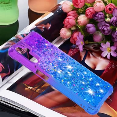 SKALO Samsung A54 5G Juoksuhiekka Glitter Sydämet TPU kuori - Violetti-Sininen