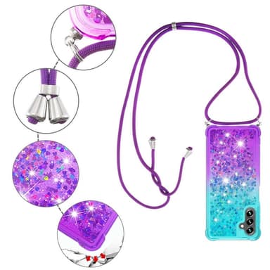 SKALO Samsung A54 5G Juoksuhiekka Glitter Mobile kaulapanta - Turkoosi-Violetti