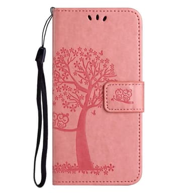 SKALO Samsung A14 4G/5G Owl Tree lompakkokotelo - Pinkki