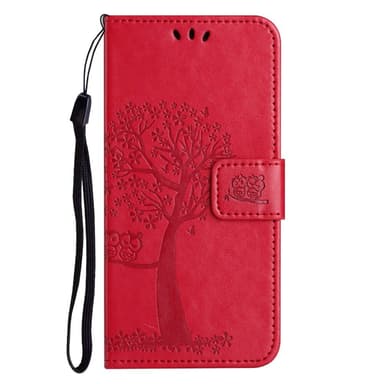 SKALO Samsung A14 4G/5G Owl Tree lompakkokotelo - Punainen
