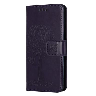 SKALO Samsung A14 4G/5G Owl Tree lompakkokotelo - Tumman violetti