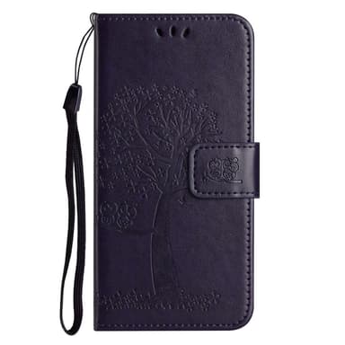 SKALO Samsung A14 4G/5G Owl Tree lompakkokotelo - Tumman violetti