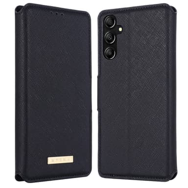 SKALO Samsung A14 4G/5G MUXMA Saffiano PU-nahka Lompakkokotelo - Musta