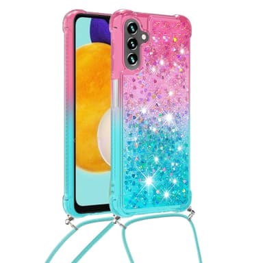 SKALO Samsung A54 5G Juoksuhiekka Glitter Mobile kaulapanta - Pinkki-Turkoosi