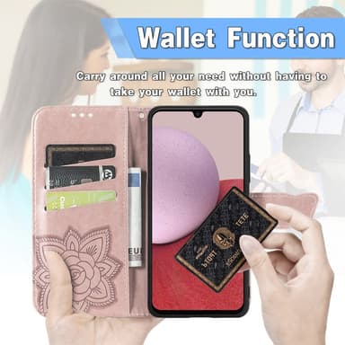 SKALO Samsung A14 4G/5G Mandala Butterfly lompakkokotelo - Ruusukulta