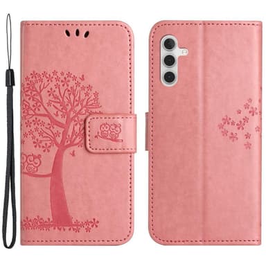SKALO Samsung A14 4G/5G Owl Tree lompakkokotelo - Pinkki