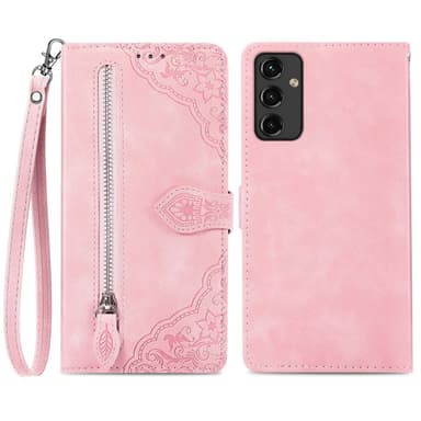 SKALO Samsung A14 4G/5G Big Wallet Flower Lompakkokotelo - Pinkki