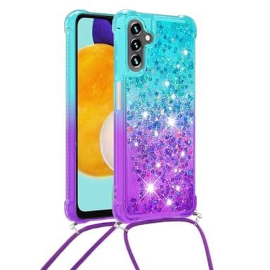 SKALO Samsung A54 5G Juoksuhiekka Glitter Mobile kaulapanta - Turkoosi-Violetti