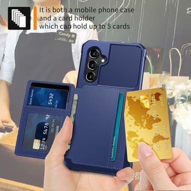 SKALO Samsung A54 5G Iskunkestävä kuori lompakolla - Sininen