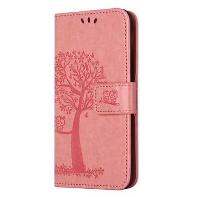 SKALO Samsung A14 4G/5G Owl Tree lompakkokotelo - Pinkki