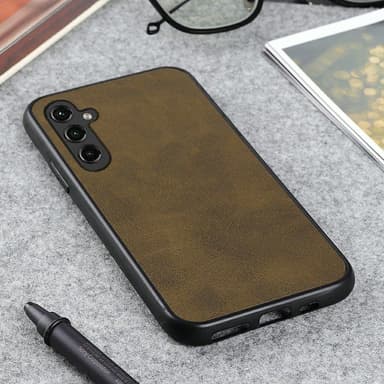 SKALO Samsung A14 4G/5G PU-nahka Hybridi Suojakuori - Tummanruskea