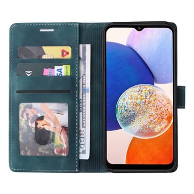 SKALO Samsung A14 4G/5G Lompakkokotelo PU-nahkaa - Sininen