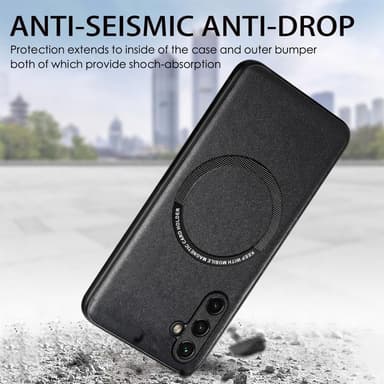 SKALO Samsung A14 4G/5G PU Nahka Hybrid Magnetic Ring Suojakuori - Sininen