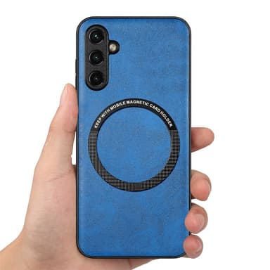 SKALO Samsung A14 4G/5G PU Nahka Hybrid Magnetic Ring Suojakuori - Sininen