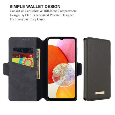 SKALO Samsung A14 4G/5G MUXMA Saffiano PU-nahka Lompakkokotelo - Harmaa