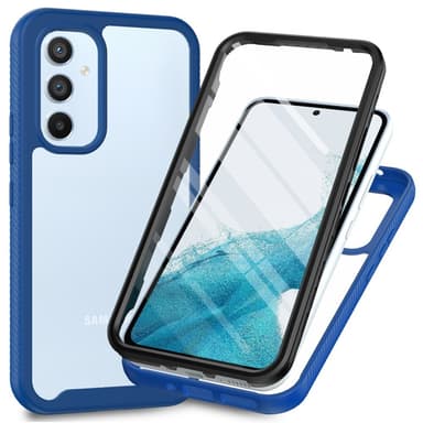 SKALO Samsung A54 5G Iskunkestävä Clear Hybrid Suojakuori + suojakalvo - Tummansininen