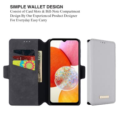 SKALO Samsung A14 4G/5G MUXMA Saffiano PU-nahka Lompakkokotelo - Valkoinen